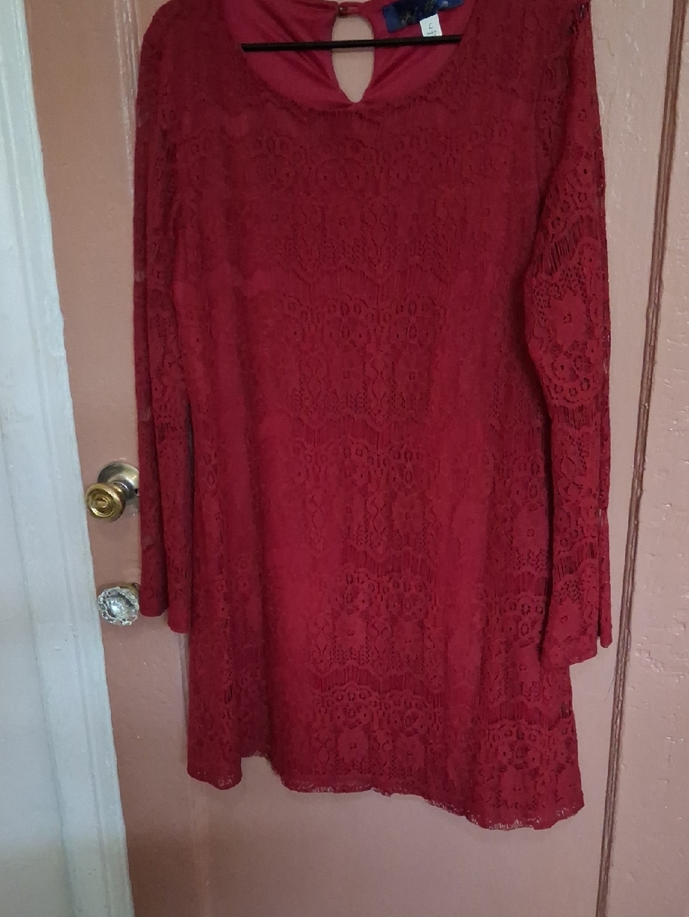 Blue Rain Red Lace Long Sleeve Shift Dress